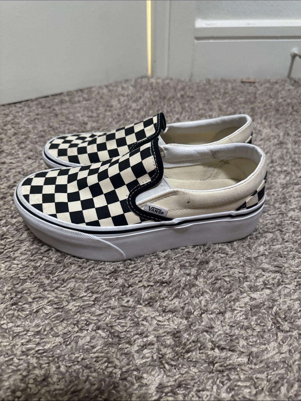 Vans women’s Checkerboard Slip-On Sneakers - Black & White